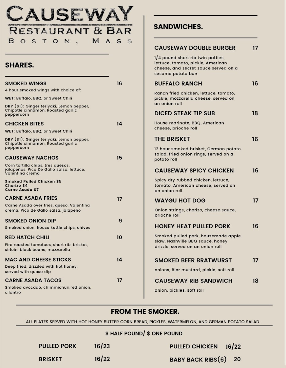 Causeway Boston Menu - Image 2